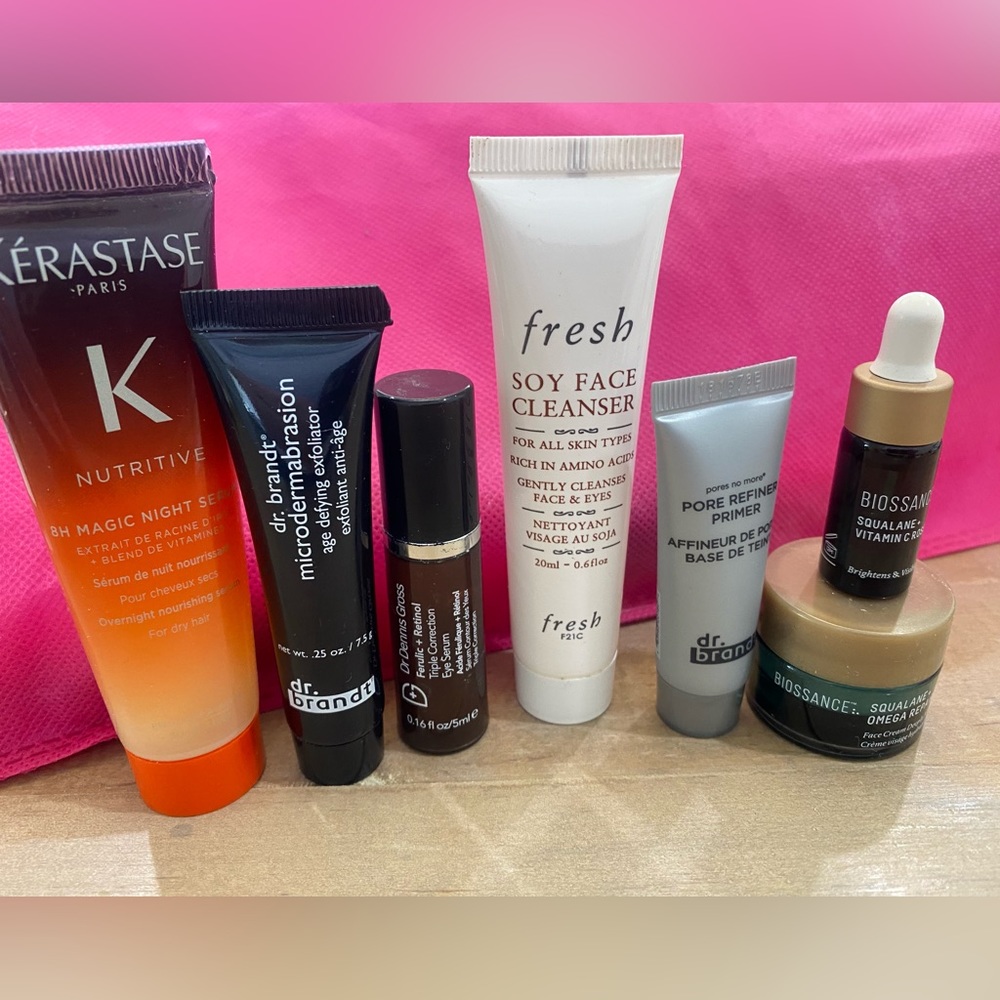 7 set skincare hair care kerastase Biossance Dr Brandt Dennis gross serum